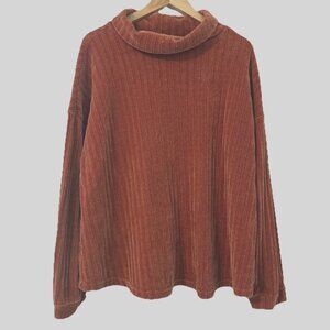 Women's 22/24 W Copper Ribbed Knit Pullover High Neck Relaxed PLUS Soft Sweater